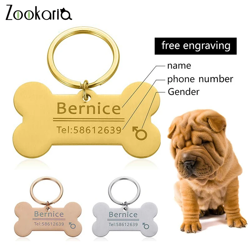 

Anti-lost Cat Dog Collar Pet ID Tags Charm Pet Name Bone Necklace Engraved Tel Sex Name Tag Collar Puppy Cat Collar Accessory