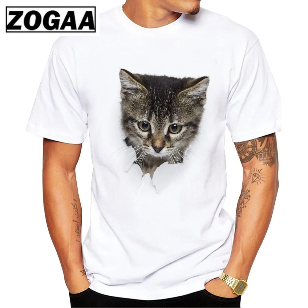 Мужская мода лето пляж озорной кот 3D милая футболка мужские с принтом o-образным