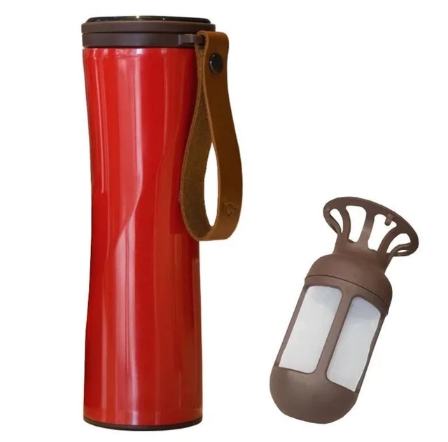 Red with filter Original Xiaomi Mijia Kiss Kiss Fish Stainless Steel Thermal Vacuum Water Bottle Sensitive Temperature Sensor with Coffee Brewer - Цвет: Red with filter