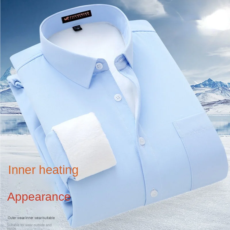Winter Warm Shirts Men's Clothes Plush Thickened Tooling Tops Long Sleeve Button Up Shirt Business Non Iron Large White Shirts