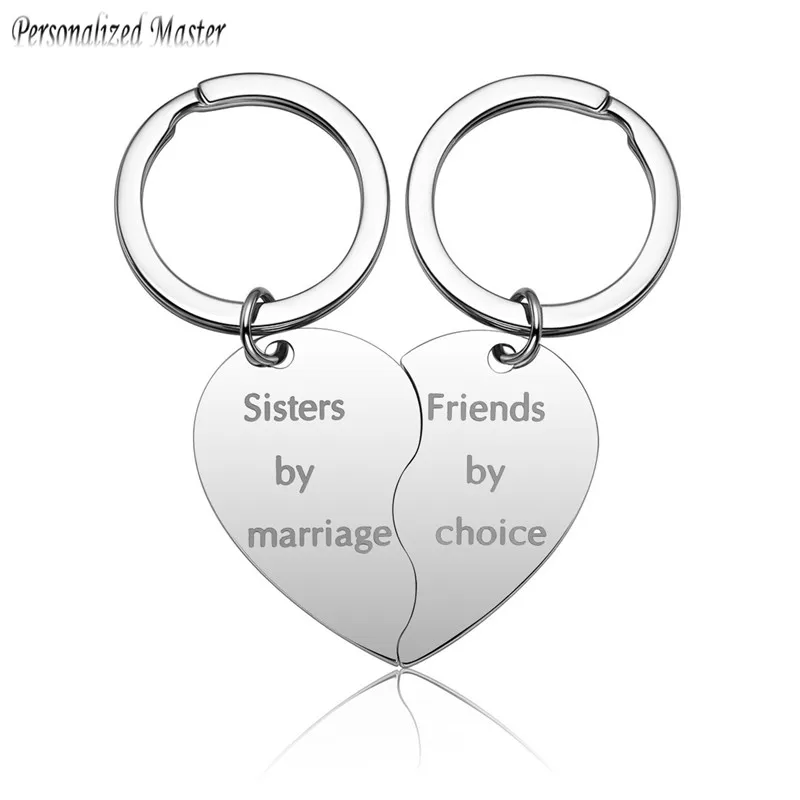 

Personalized Master Engraved "sisters by marriage"+"friends by choice" Friendship Keychain Customized Texts BFF Sister Keychains