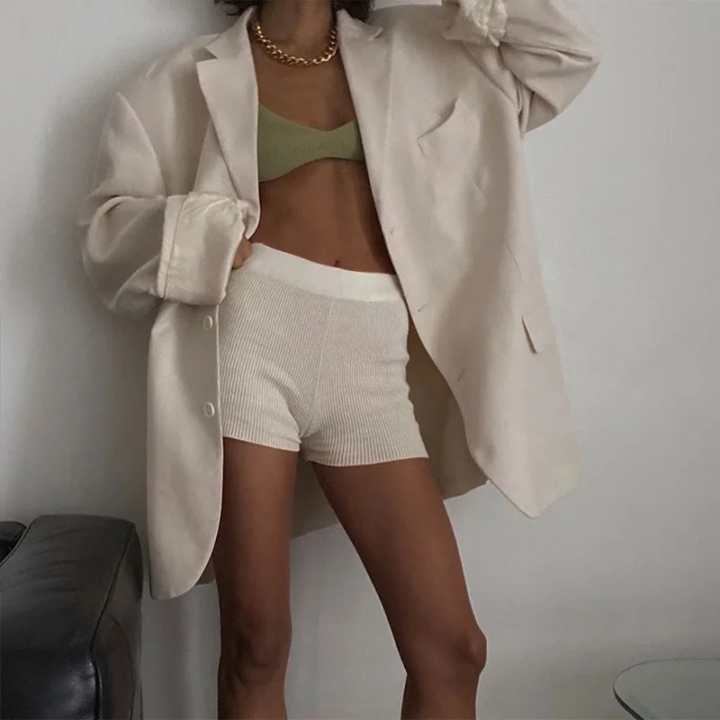 

Casual Fashion White Black High Waist Women Knitted Biker Bodycon Shorts Summer Cotton Sweat Mini Sexy Shorts Femme