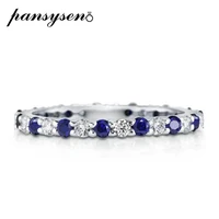 pansysen 100 solid 925 sterling sivler sapphire emerald ruby gemstone round circle ring classic sample finger rings for women