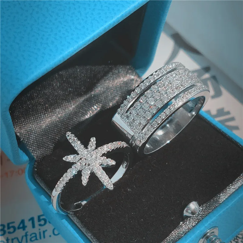 Choucong Star Starlight Promise Ring 5A Циркон Камень Настоящее серебро 925 пробы обручальные