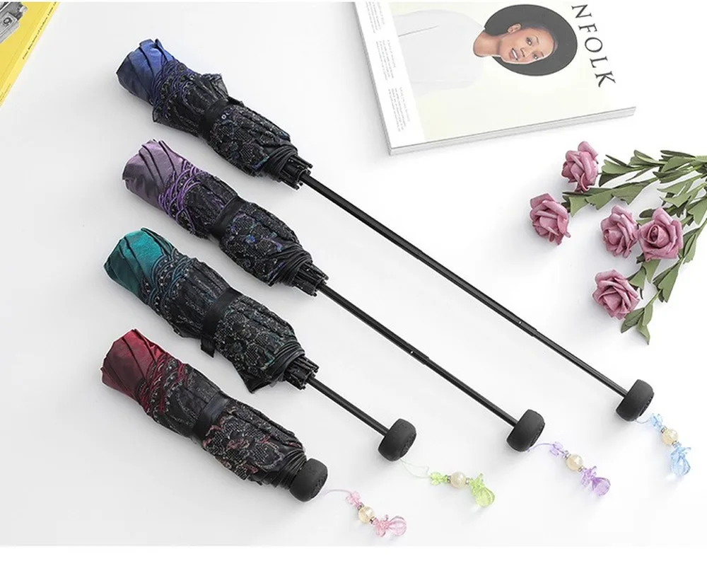 Creative all steel 8 bone umbrella stand sun umbrella sunscreen anti-UV lace embroidered umbrella female tri-fold umbrella