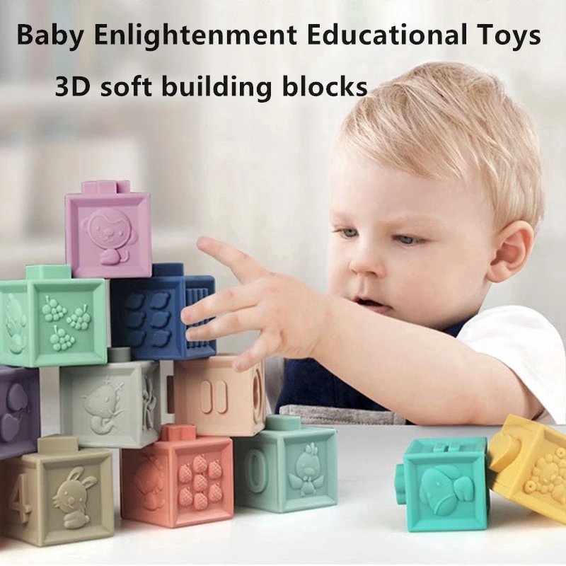 

Baby Soft Toys Sensory Silicone Educational Building Blocks 3D Hanging Ball Babies Rubber Teether Squeeze Bath Toys For Toddlers