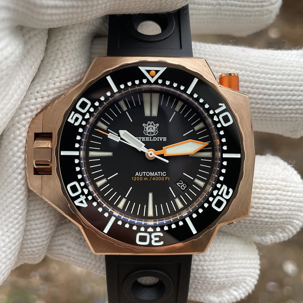 Мужские автоматические часы Steeldive SD1969S с бронзовым Wacth Роскошные двухсторонние NH35