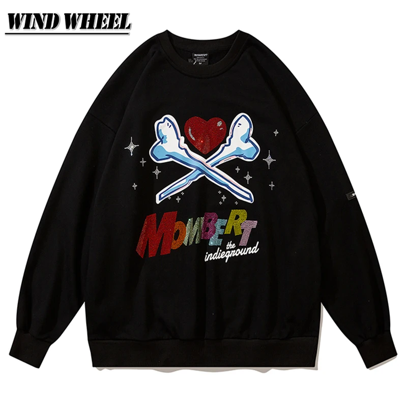 

Oversized Hip Hop Pullover Men Women Clothes Bone Graphic Print Harajuku Cotton Streetwear Autumn Long Sleeve Fashion Pullover