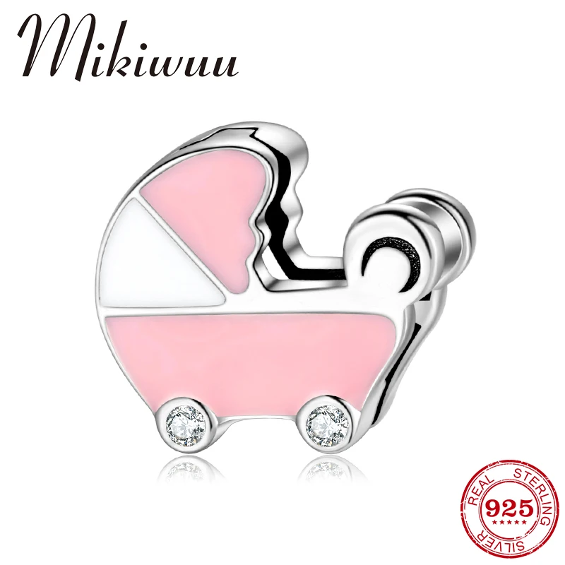 Розовый эмаль Baby Cart серебряные бусины 925 пробы зажим Шарм fit Reflection браслеты