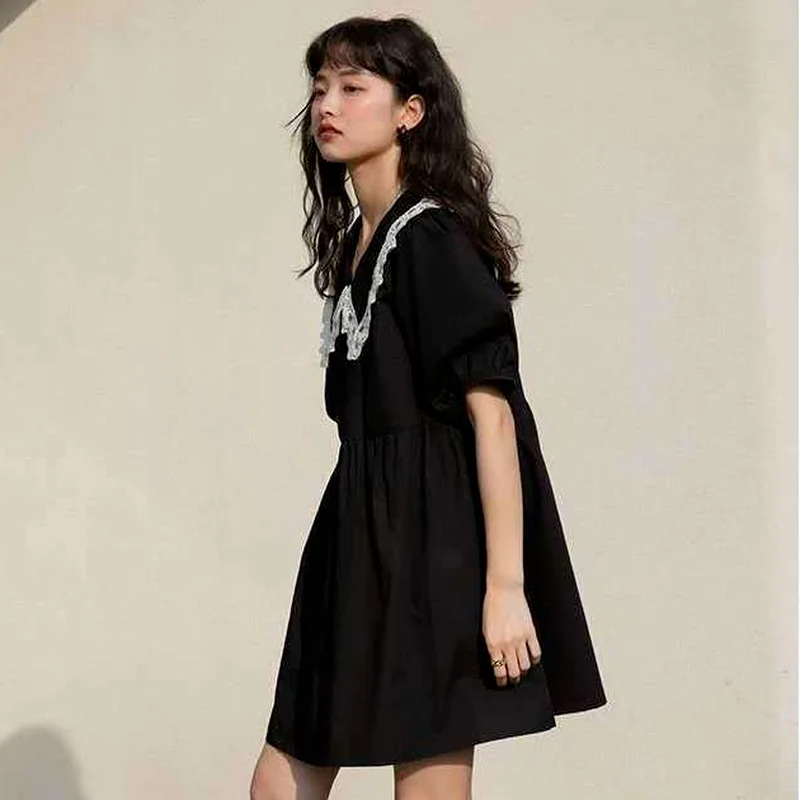 Женское платье с коротким рукавом винтажное кружевное лоскутное в стиле преппи