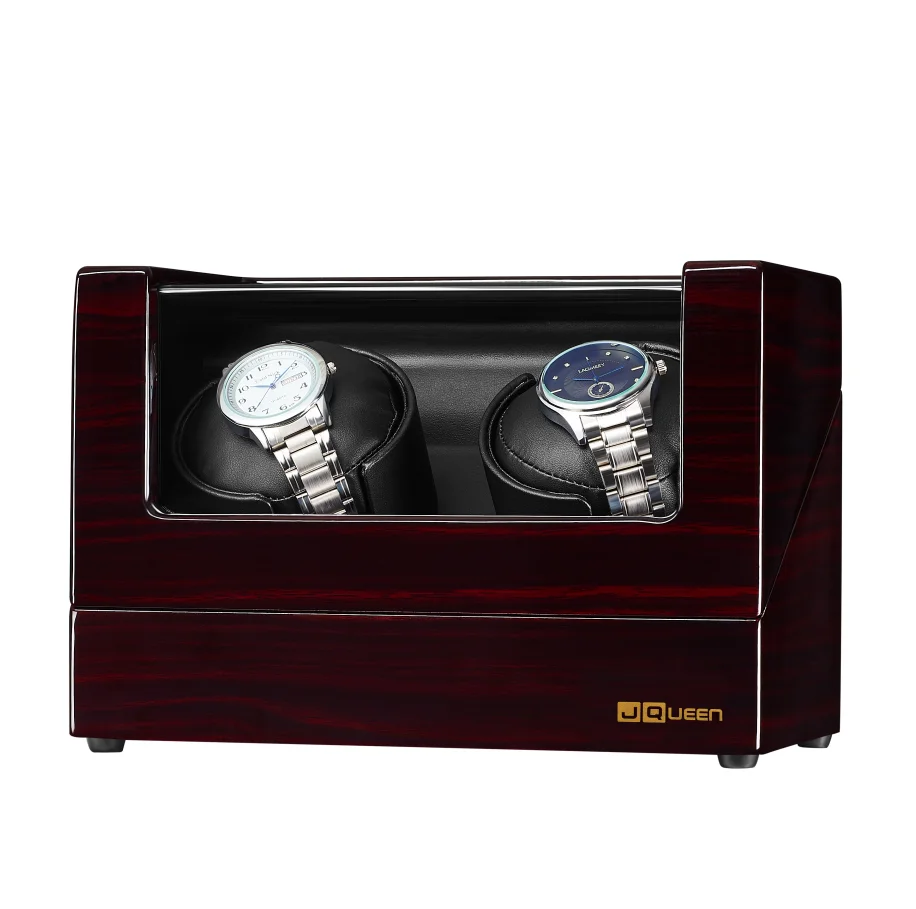

JQUEEN Ebony Watch Winder with Black PU Leather Quiet Motors 2+0 Storage High Quality