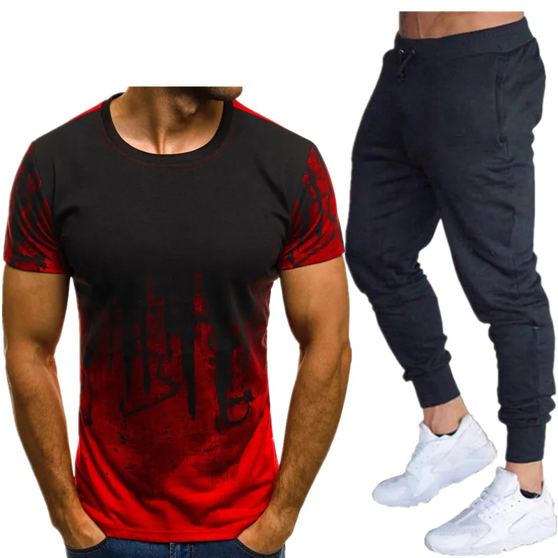 

Men's T-shirt and Pants Sets, Two Piece Sets, Men Casual Tracksuit, New Fashion 3D Print Suits, Sports Pants, Sports