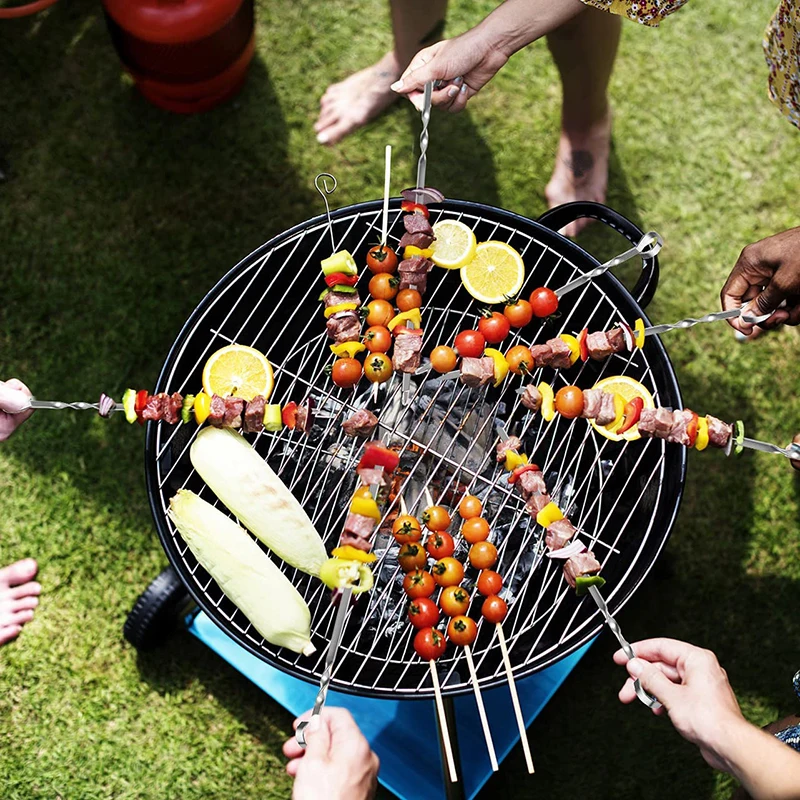 TEENRA 10Pcs BBQ Stainless Steel Needle Barbecue Meat String Barbeque Skewers Cooking Roasted Kitchen Accessories | Дом и сад