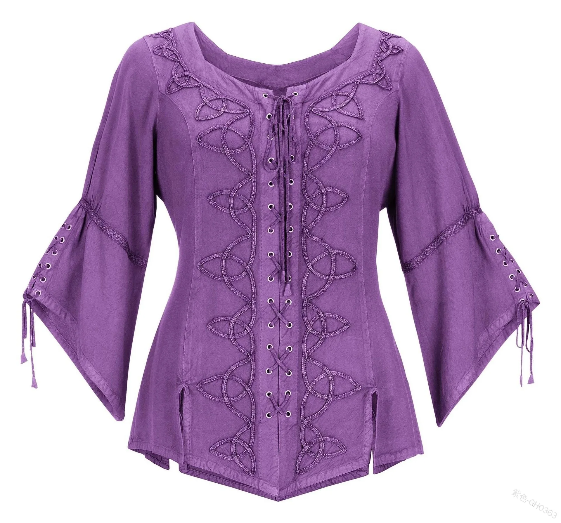 

WEPBEL Women Vintage Blouse Casual Solid Color Square Collar Batwing Sleeve Split Tie Slim Fit Shirt Top Plus Size