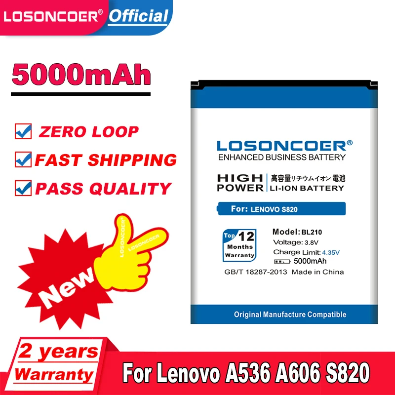LOSONCOER 5000mAh BL210 Battery For Lenovo S820 A656 S650 S658t S820E A770E A750E A766 A658T A828t A536 Phone | Мобильные телефоны