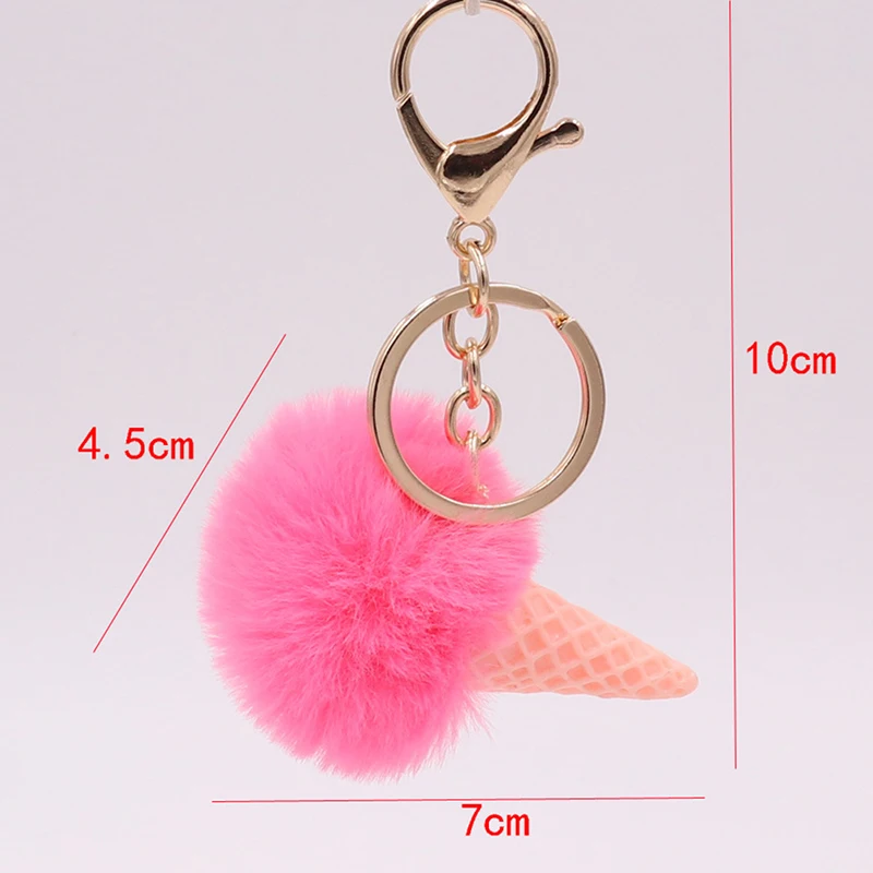 

Ice Cream Keychain Soft Artificial Rex Rabbit Hair Ball Keyring Porte Clef Fourrure Women Shoulder Bag Car PendantGift 14 Colors