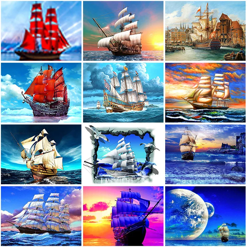 

DIY 5D Diamond Painting Sailboat Diamond Art Embroidery Cross Stitch Full Round/Square Drill Resin Rhinestones Home Decor Gift