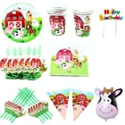 Корова тема вечерние ранчо Вечеринка зоопарк вечерние свадебные украшения поставки сельскохозяйственных животных Бумага пластина Бумага чашки салфетка посуда День рождения вечерние украшения