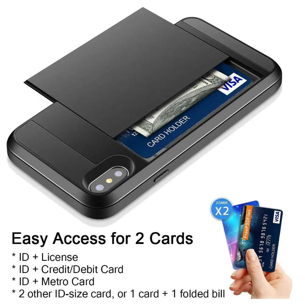 Роскошные слайдер держателем слотов для карт чехол портмоне телефона iPhone XS Max XR X 7