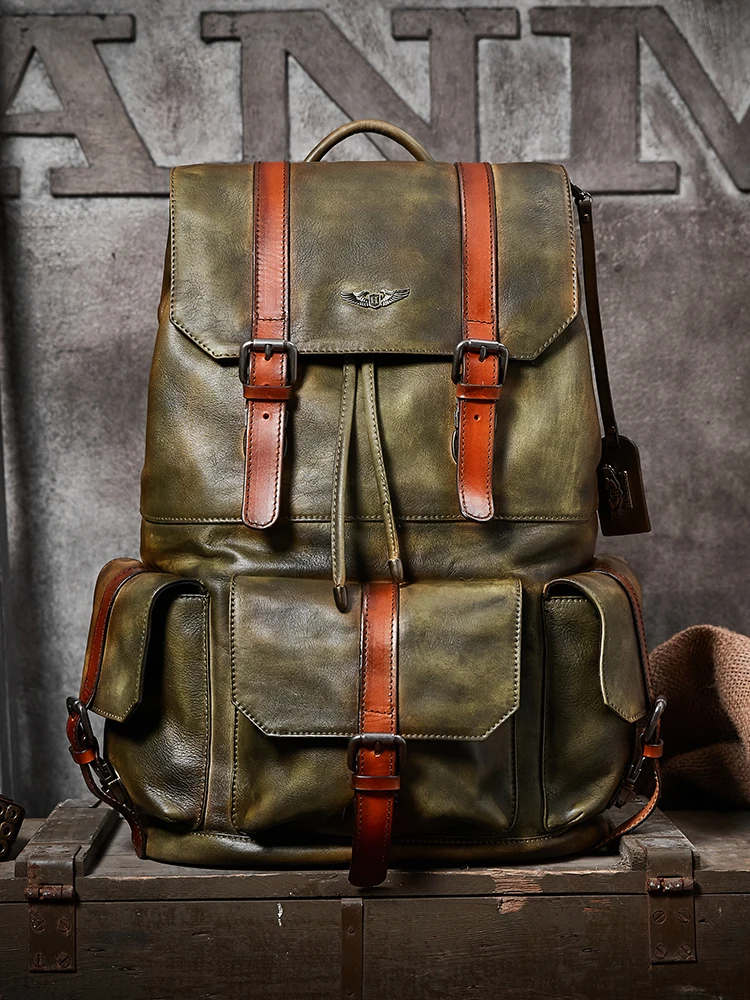 Рюкзак мужской из натуральной кожи растительного дубления большой емкости для