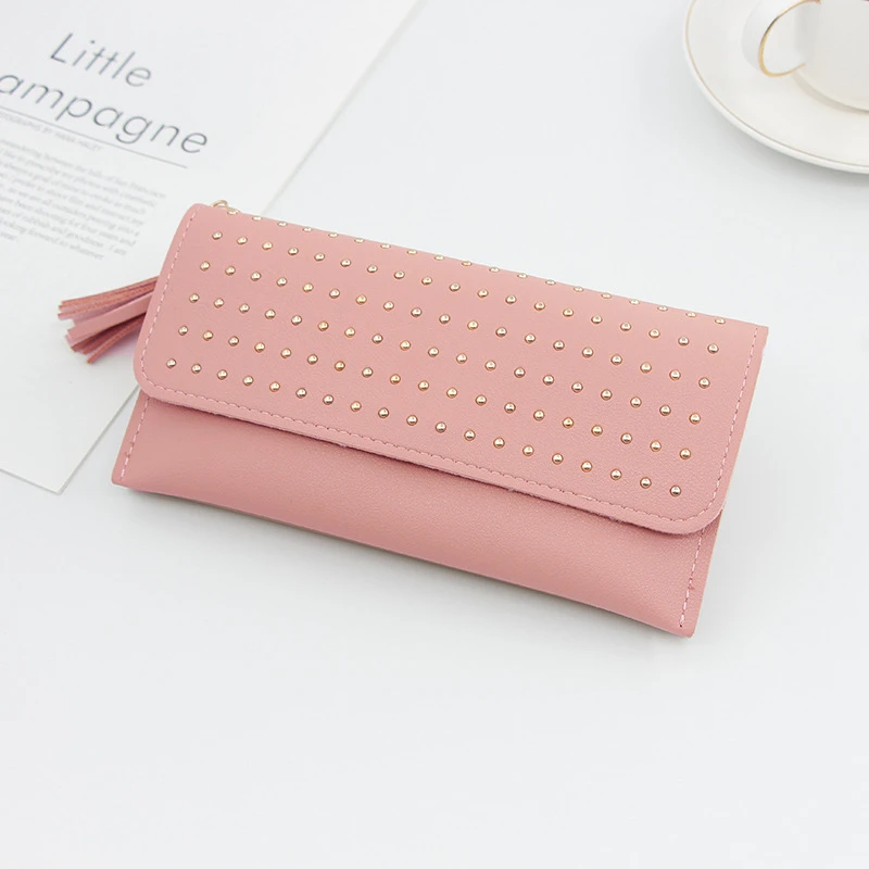 

Women's Wallet Pu Leather Retro Rivet Zipper Coin Purses Female Solid Color Long Hasp Multi-card Holder Ladies Clutch Money Clip