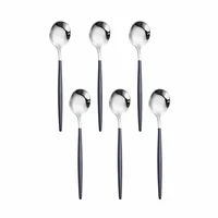 6pcs black silver cutlery set stainless steel tea spoons dinnerware set kitchen flatware silverware tableware set eco friendly