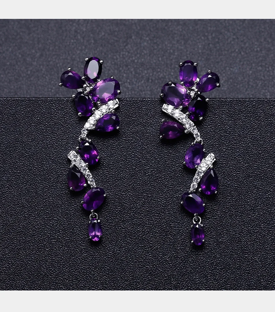 GEM'S балетные 925 пробы серебро 8.32Ct натуральный аметист листья и ветви Висячие серьги для женщин романтические свадебные ювелирные изделия