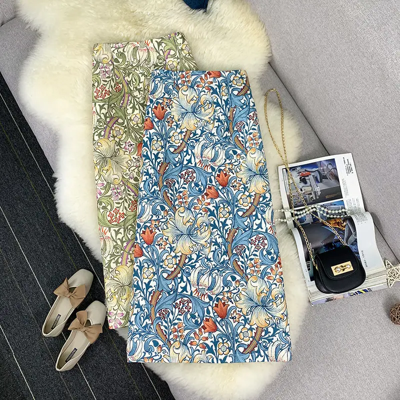 

Printed bag hip Skirts Women Chic Spring Summer Retro Design Ladies Clothing Slim Korean Stylish Faldas Largas Mujer aq499