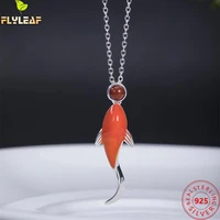 925 sterling silver red agate koi necklace women enamel fish clavicle chain pendant necklace female fine jewelry