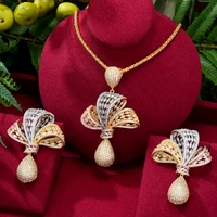 godki luxury 2pcs 3 tone bowknots statement jewelry set for women wedding party full zircon dubai bridal jewelry set 2021