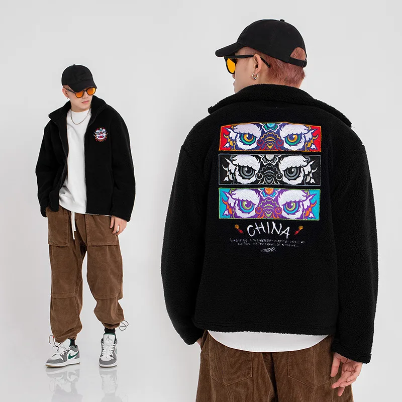 

National Tide Men's Lamb Wool Cotton Jacket Men's 2021 Winter New Couple Tide Brand Lion Embroidered Jacket Cotton Jacket