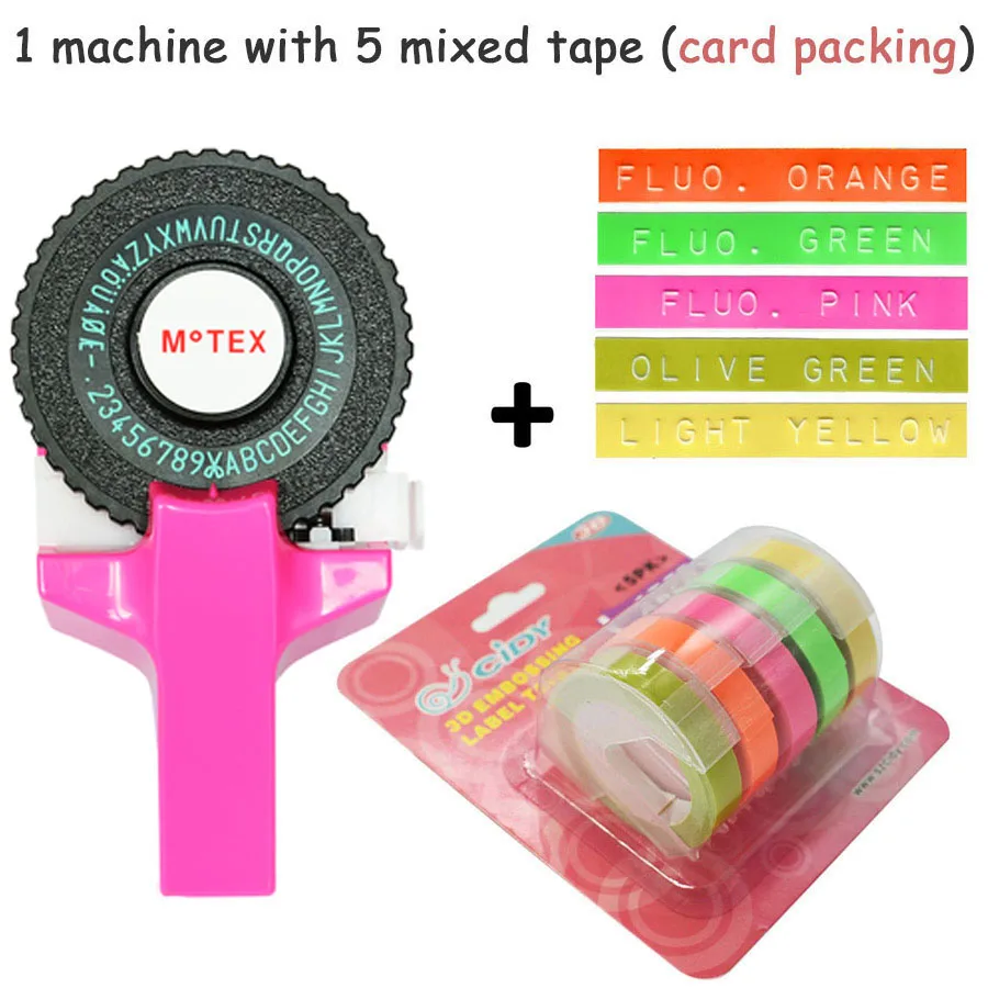 Розовый цвет MoTex E101 принтер мини DIY Ручная Совместимость для dymo 3D тиснение ручная лента ручная машинка надпись машина - Цвет: machine add 5 mixed