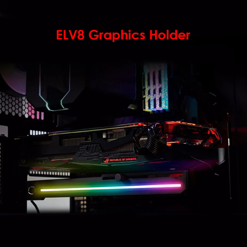 

ELV8 светодиодный ARGB светодиодный GPU держатель Регулируемая длина вертикальные графические карты адресуемые RGB кронштейн для домашних компь...