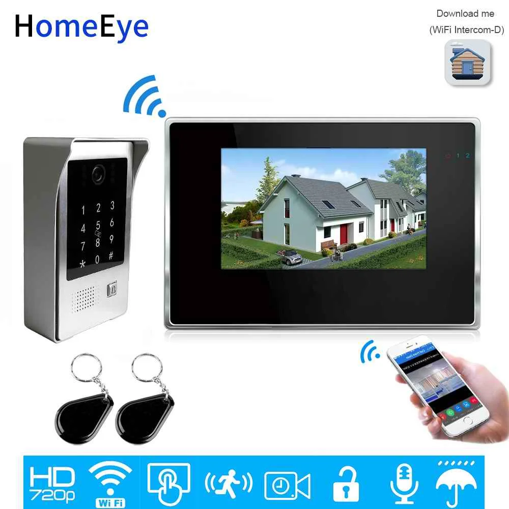 Черный 720P WiFi система видеодомофона IP видео телефон двери 7 ''сенсорный экран мобильное приложение пульт дистанционного разблокирования код клавиатуры+ IC карта контроля доступа - Цвет: Черный