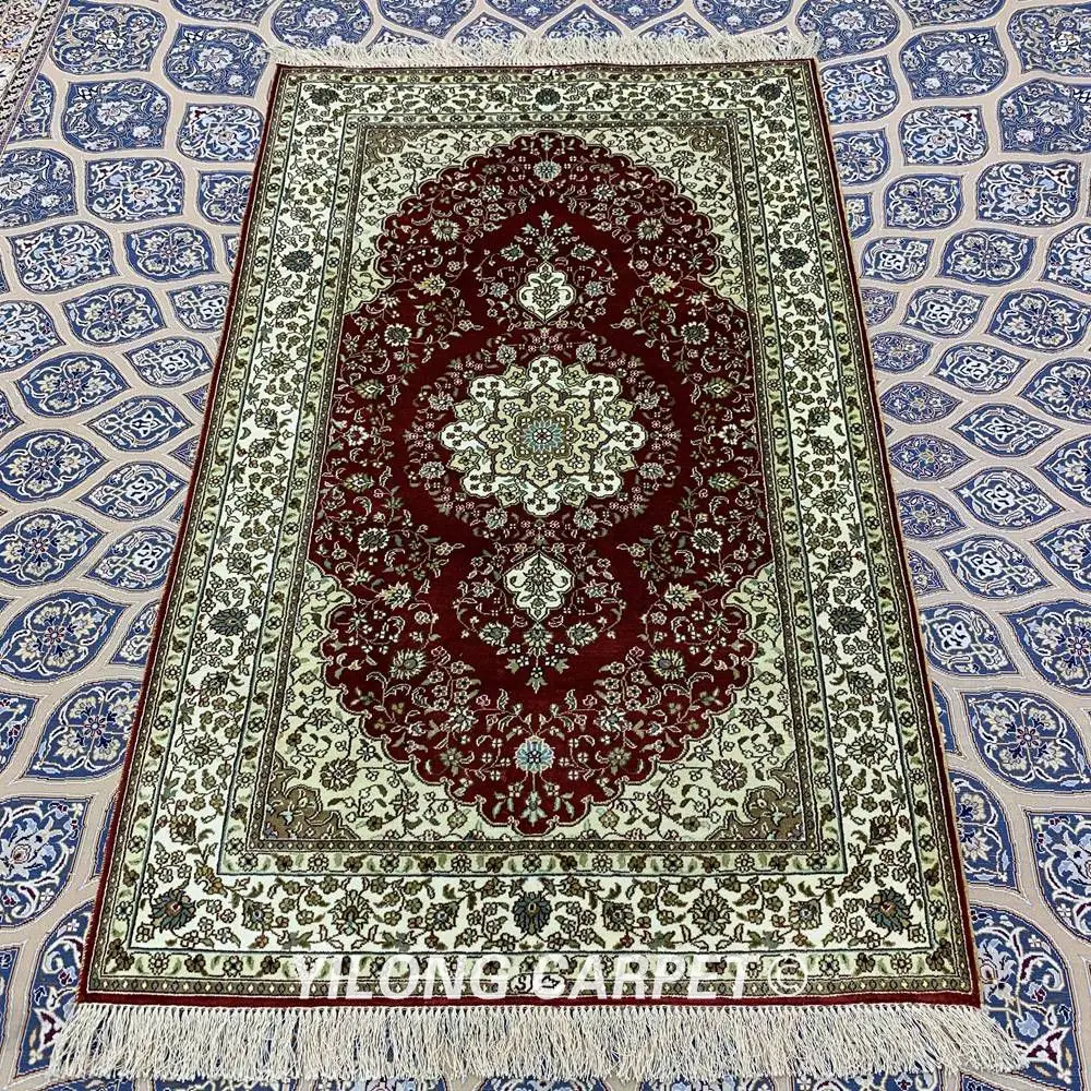 Yilong 3 'x 5' красный Восточный коврик ручной работы из индейки Шелковый