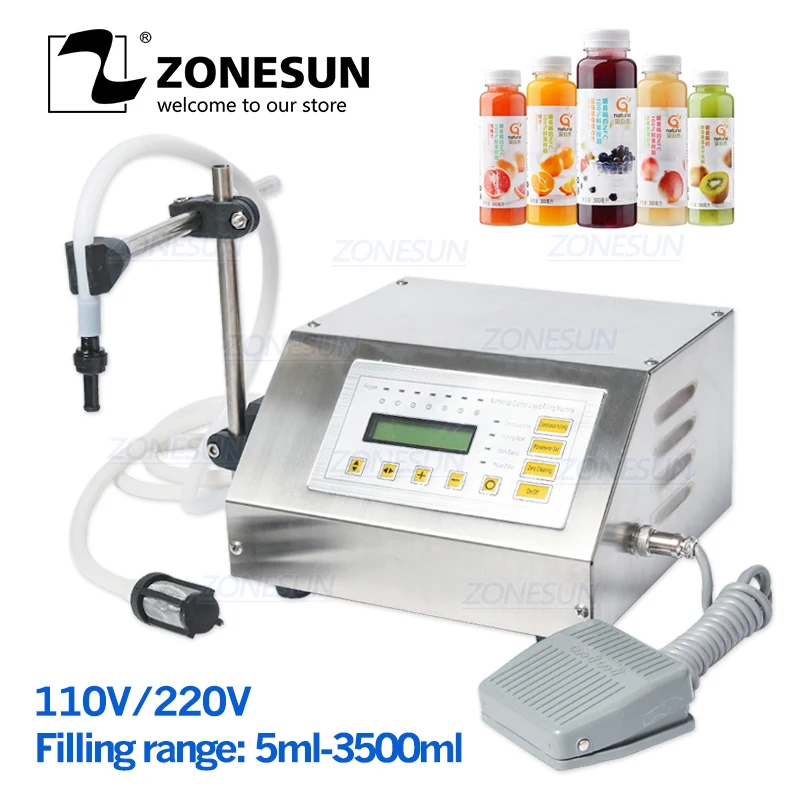 

ZONESUN 5-3500ml Digital Control Water Drink Perfume Juice Milk Small Bottle Filler GFK 160 Packing Liquid Filling Machine