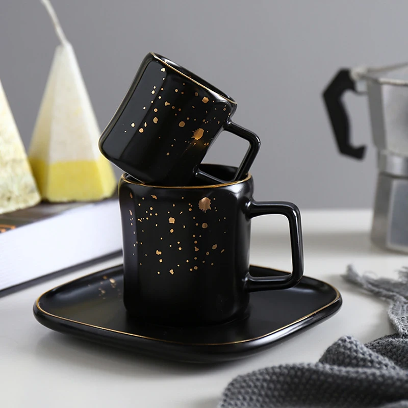 

Ceramic Gold Dots Espresso Coffee Cups and Saucers Nordic Kitchen Office Tableware High Quality Retro Porcelain Cup With Saucer