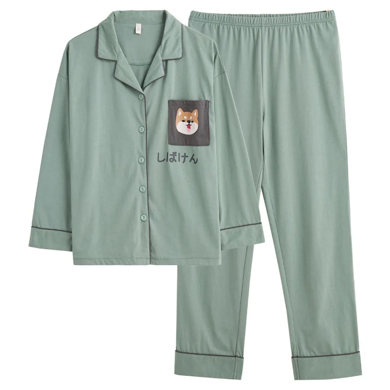 

YRRFUOT Spring Autumn Couple Pajamas Pure Cotton Long-sleeved Women's Sweet Cute Homewear Plus Size Men's Cotton Loungewear Suit