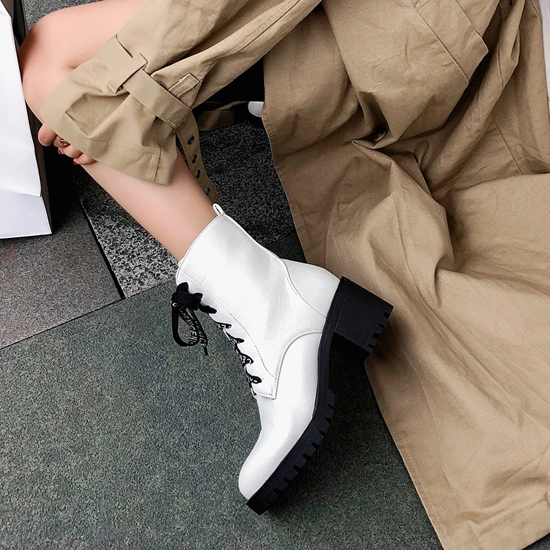 

JK Solid Thick Platform Women Ankle Boot Cross Tied Thick Heel High Shoes Fashion Zip Female Bootie Casual Simple Non Slip Shoes