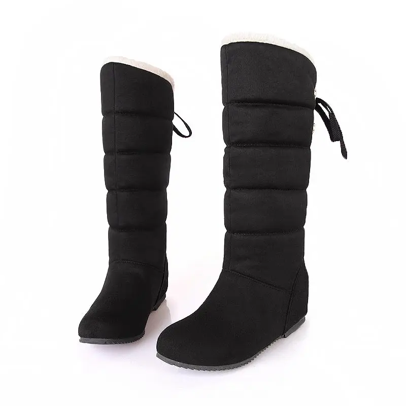 Black Женские зимние ботинки однотонные теплые бархатные зимние ботинки г. Новое поступление, женская обувь пикантная обувь до середины икры на шнуровке женские ботинки - Цвет: Black