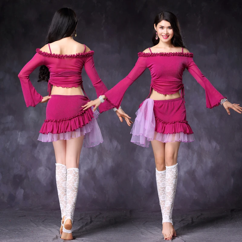 Набор костюма для танца живота 2 шт. костюм комплект с черным топом в стиле хип