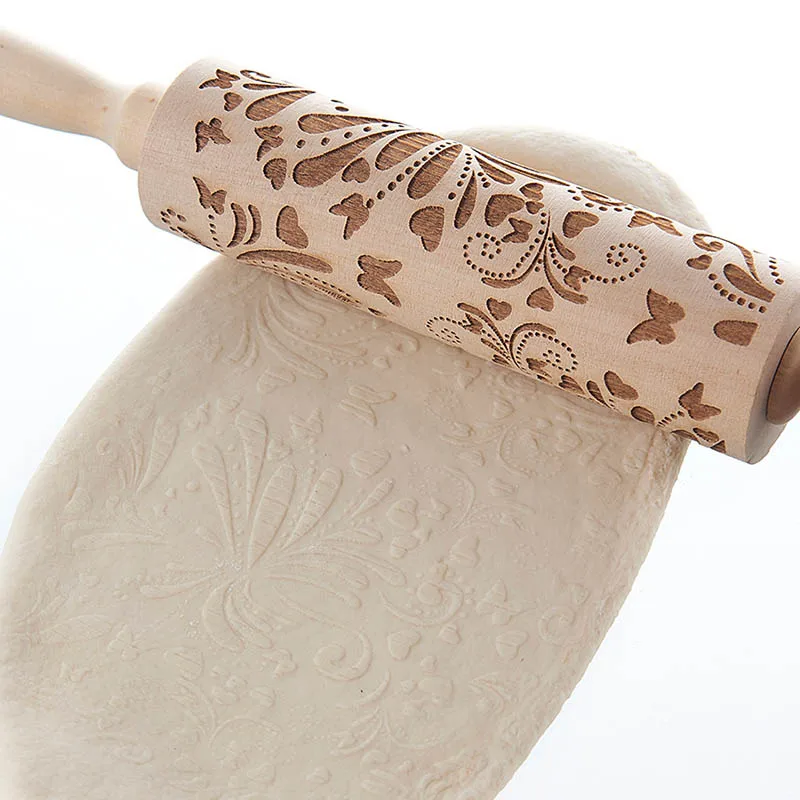 

New Leaf Christmas Deer Wooden Rolling Pin Embossing Baking Cookies Noodle Biscuit Fondant Cake Dough Patterned Roller Snowflake