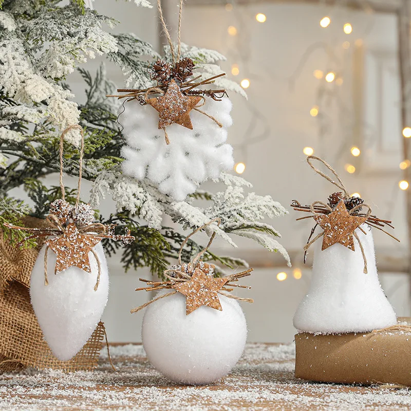 

Christmas Tree Decoration 8cm Foam Ball White Snowflake Water Drop Bell Sticky Decor Xmas Ball Ornament New Year Hanging Pendant