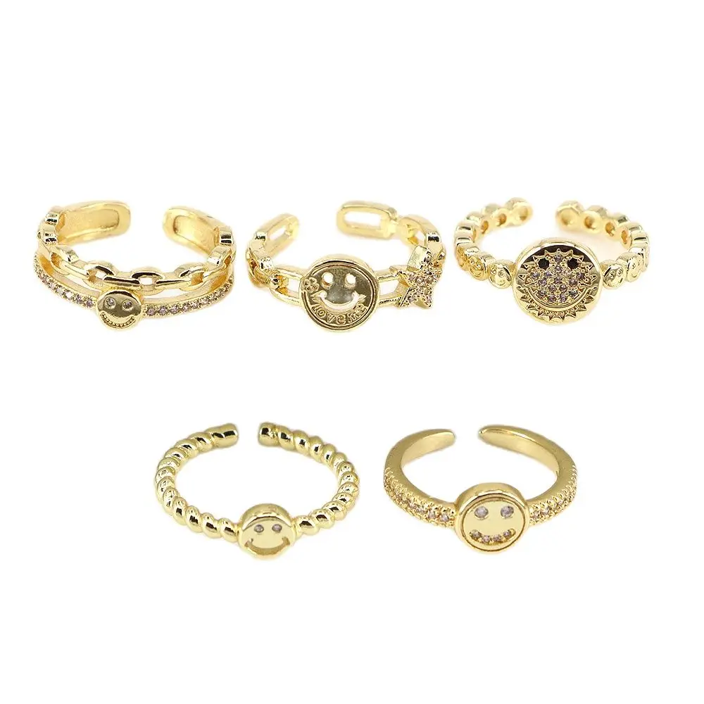 

Женские кольца в виде улыбки с фианитом 10 шт., прозрачные кольца в форме счастливого лица с кубическим цирконием, открытые регулируемые модн...