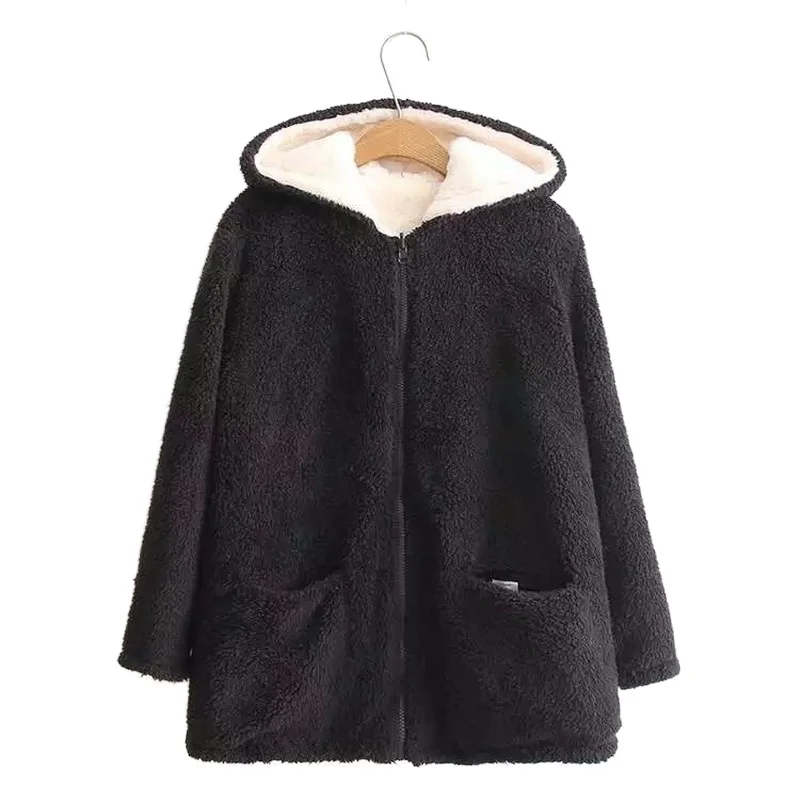 

Spring 2021 New Two-sided Plush Jacket Women's Long Sleeve Thick Warm Outwear Oversize Fur Mujer Chaqueta