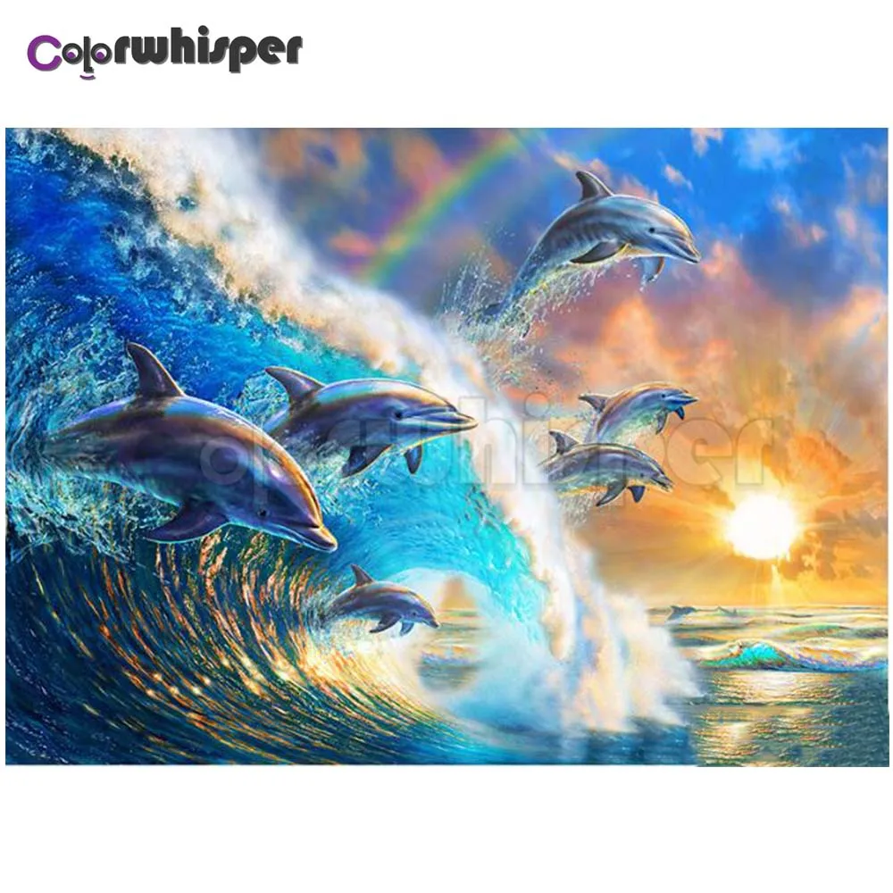 Алмазная картина полностью квадратная/круглая дрель Дельфин 5D Daimond вышивка