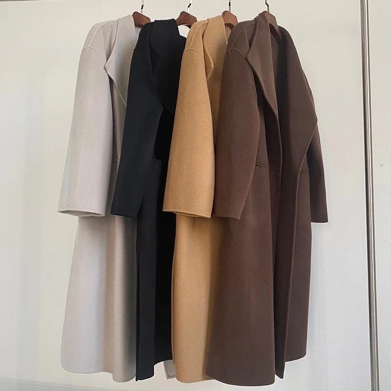 

Women Trench Nordic Wool Cashmere Double-faced Wool cashmere silhouette side slit Long Coat