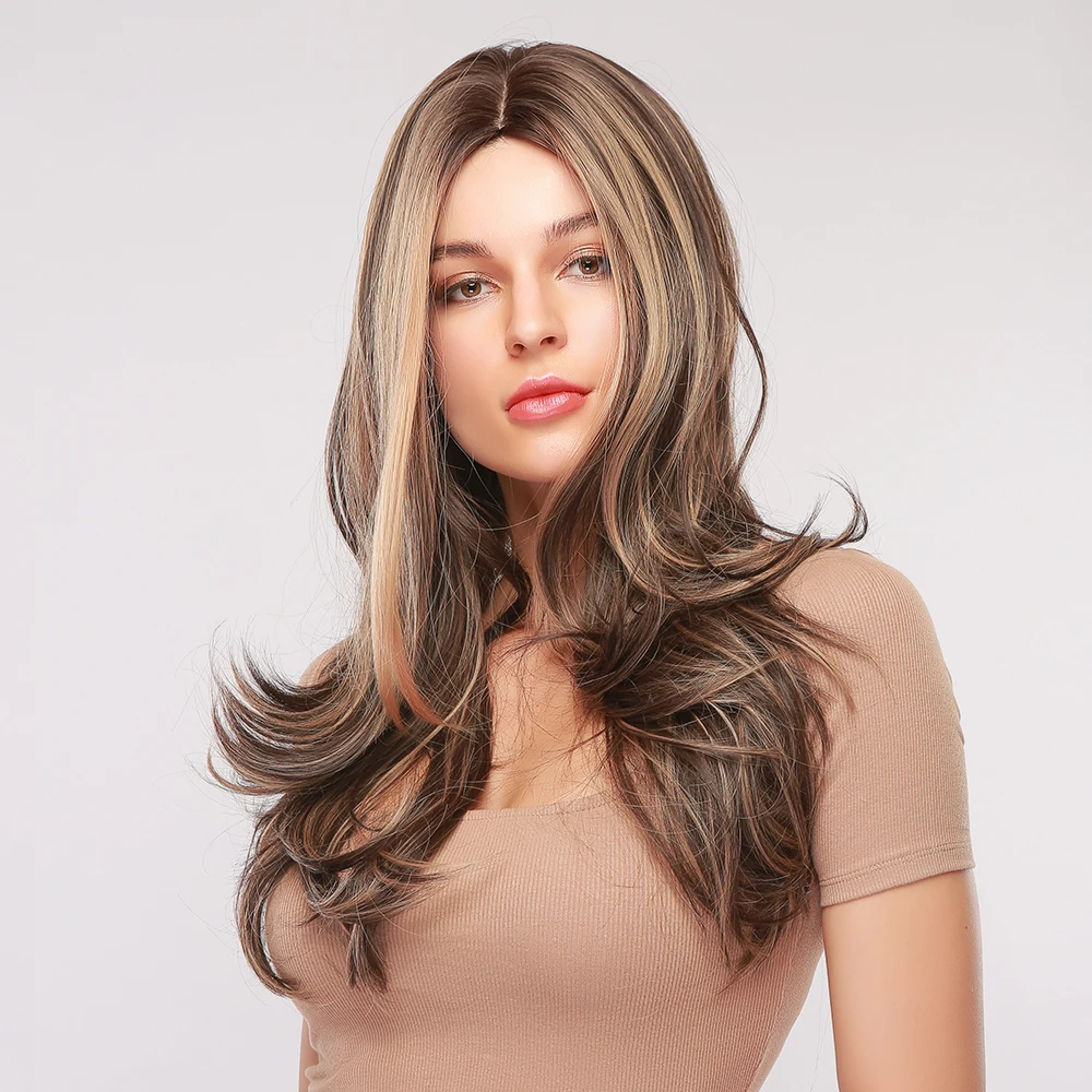 Длинный волнистый синтетический парик GEMMA термостойкие коричневые золотые