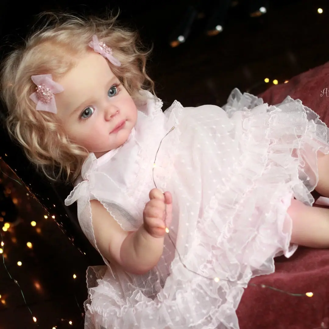 

RBG 43cm Reborn Baby Dolls Maggi Long Hair Lifelike Soft Silicone Cloth Body Newborn Boneca Finished Dolls Handmade Doll Gift