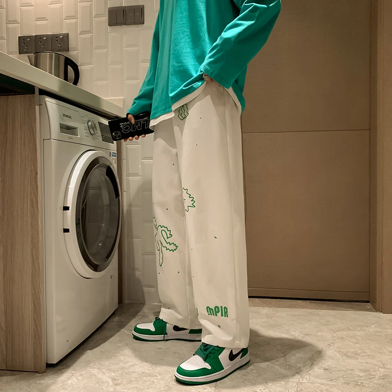 

Straight casual pants men's loose wide leg fashion spring work pants streetwear handsome versatile 2021 New